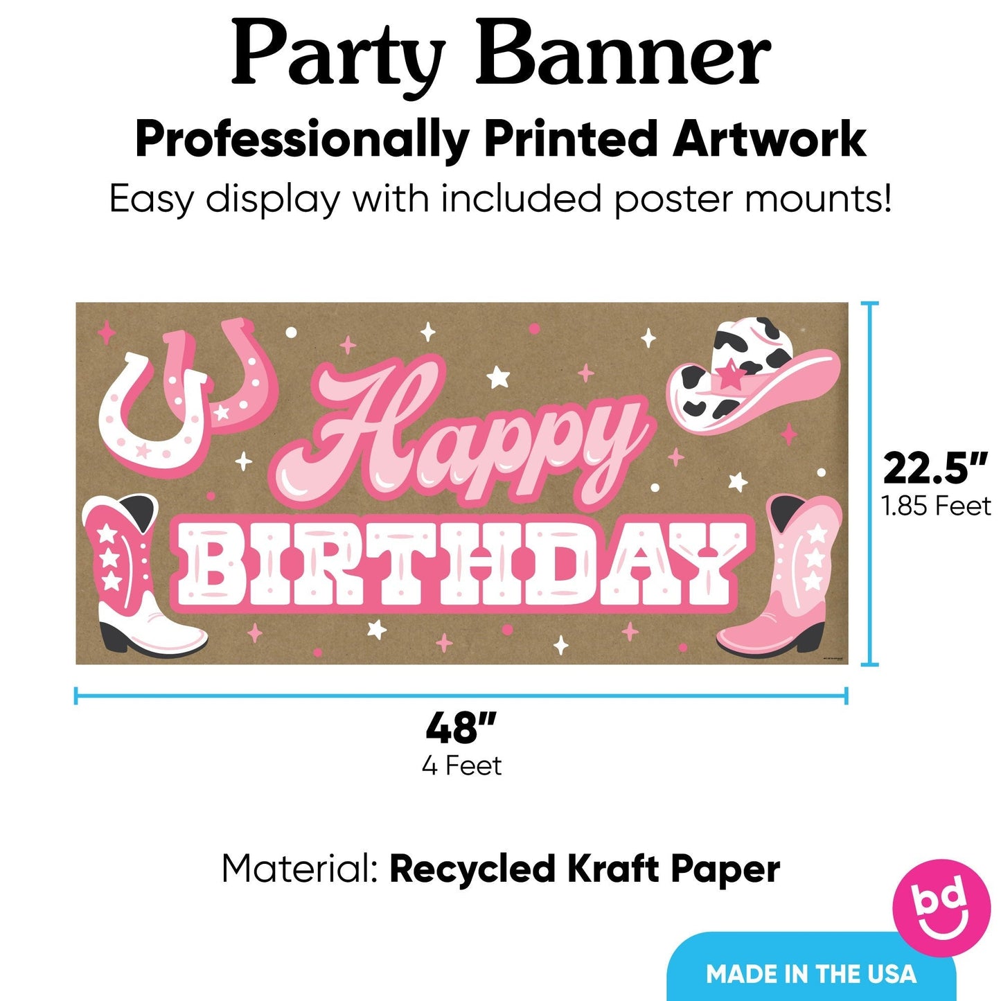 Rodeo Cowgirl Birthday Kraft Banner