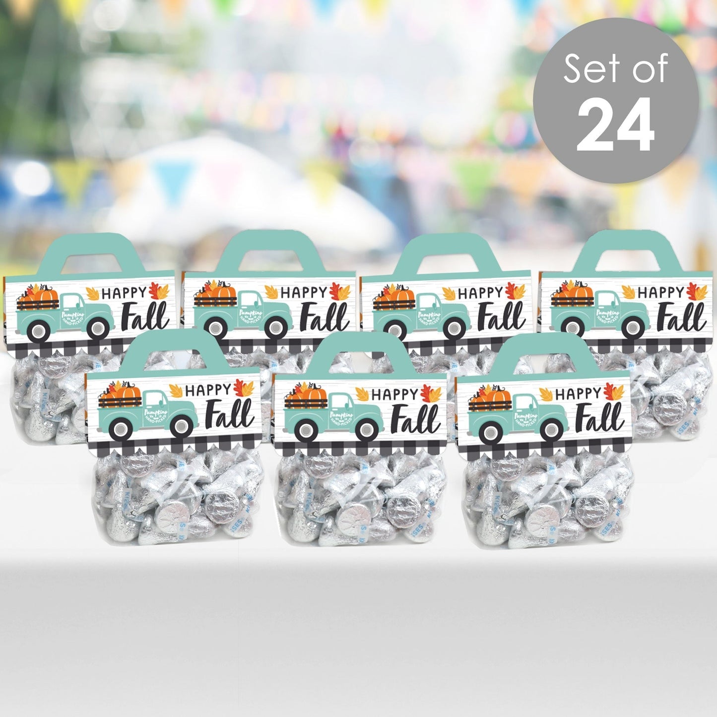 Happy Fall Truck - DIY Harvest Pumpkin Party Clear Goodie Favor Bag Labels - Candy Bags with Toppers - Set of 24