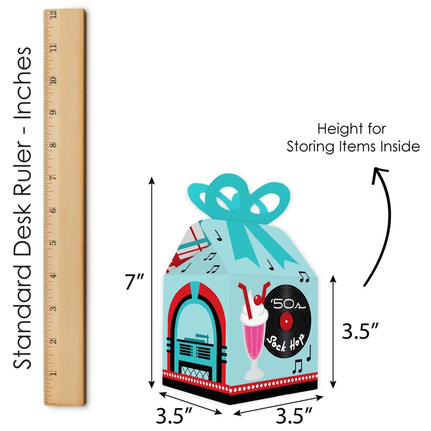 50's Sock Hop - Square Favor Gift Boxes - 1950s Rock N Roll Party Bow Boxes - Set of 12