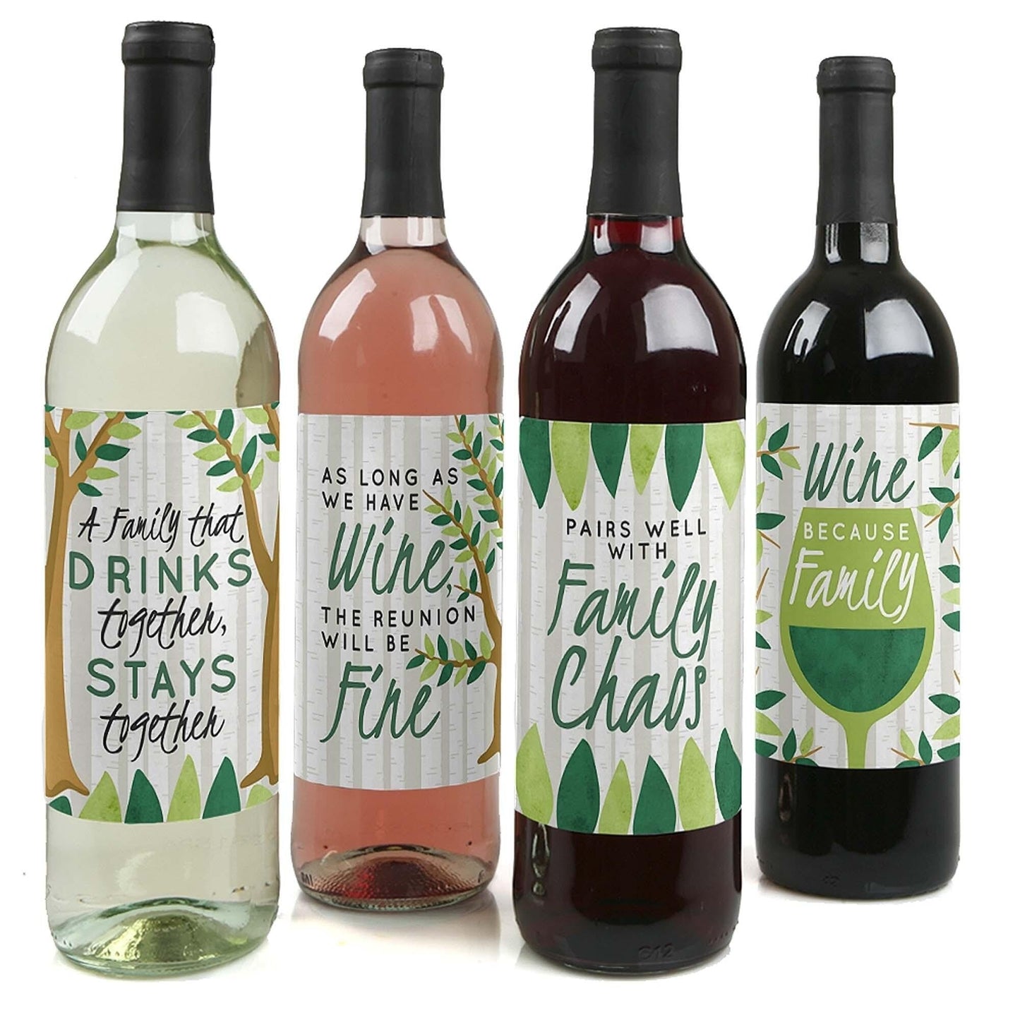 Family Tree Reunion - Family Gathering Party Decorations for Women and Men - Wine Bottle Label Stickers - Set of 4