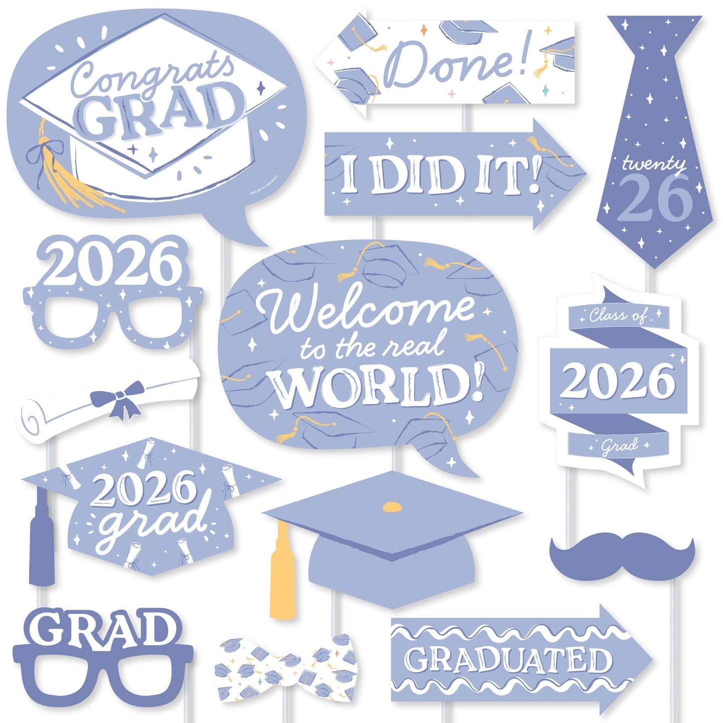 Pastel Grad - 2026 Graduation Party Photo Booth Props Kit - 20 Count