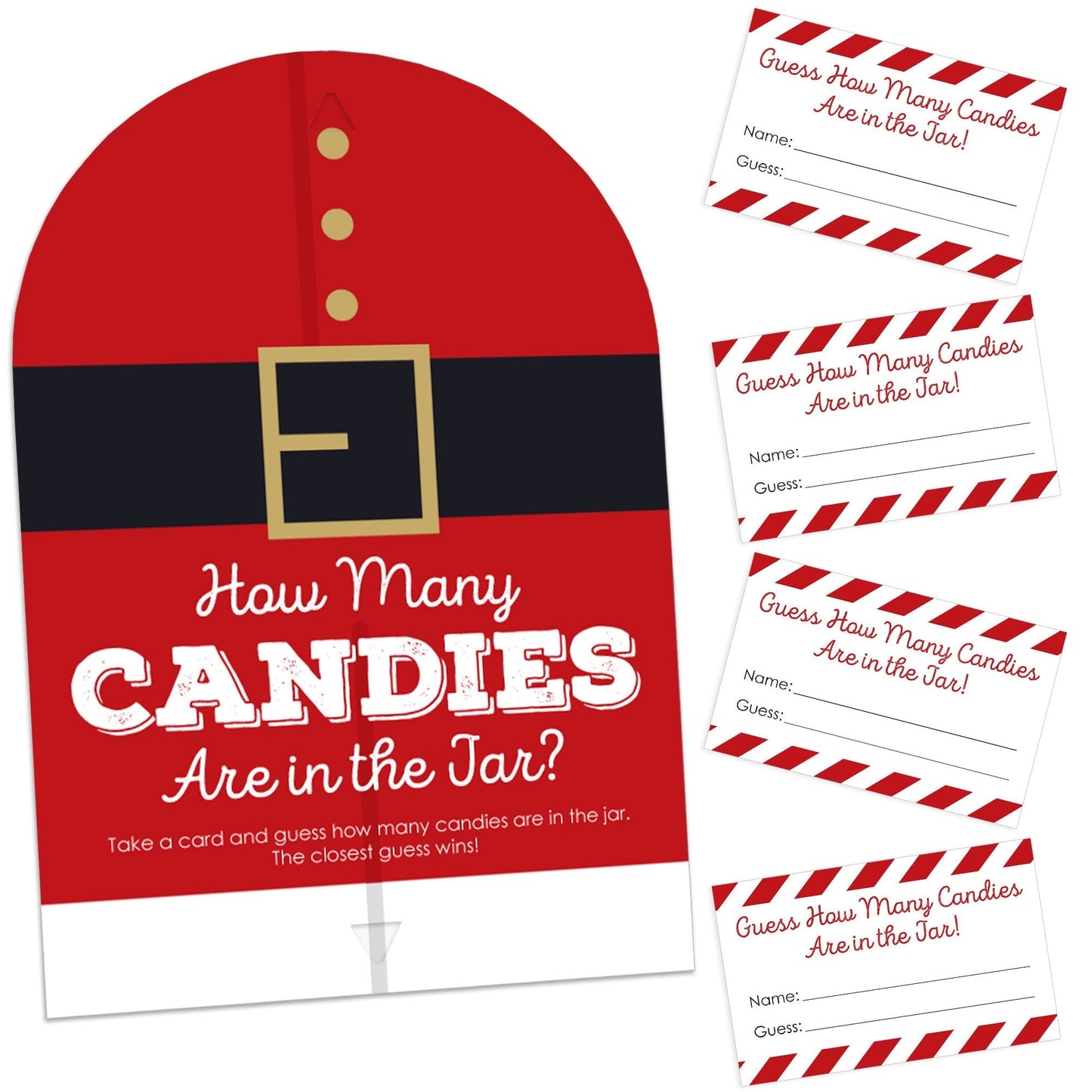 Jolly Santa Claus - How Many Candies Christmas Party Game - 1 Stand and 40 Cards - Candy Guessing Game