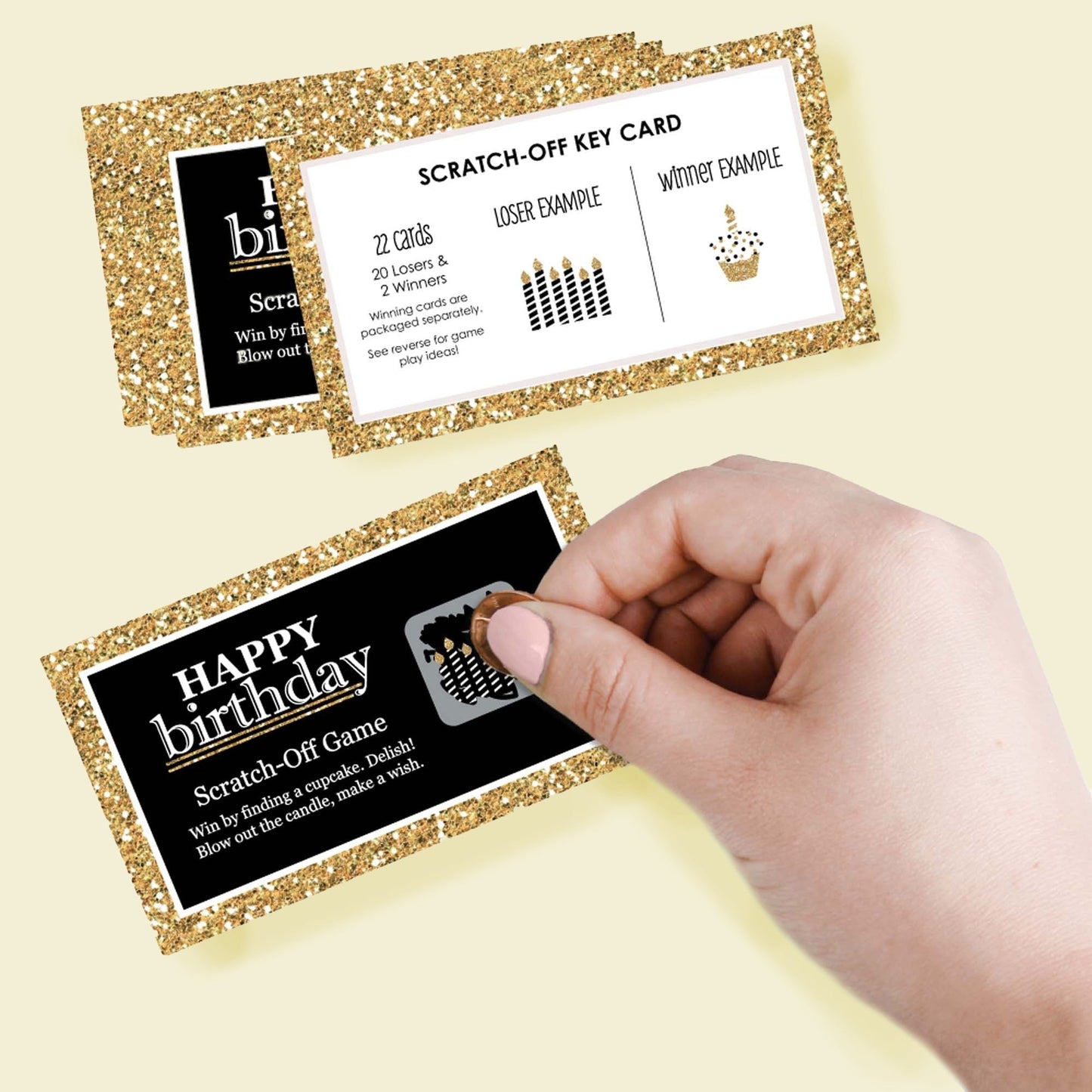 Adult Happy Birthday - Gold - Birthday Party Game Scratch Off Cards - 22 ct