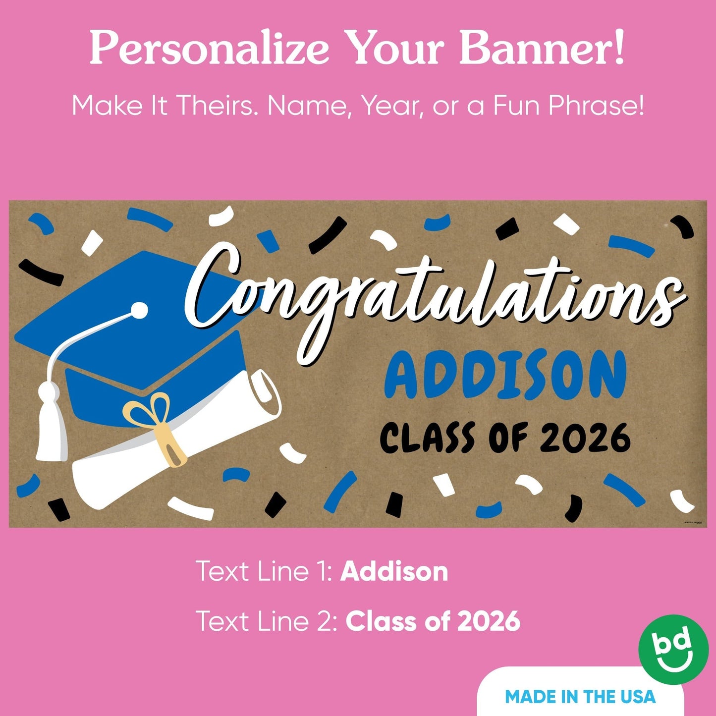 Custom Text Blue Grad Kraft Banner