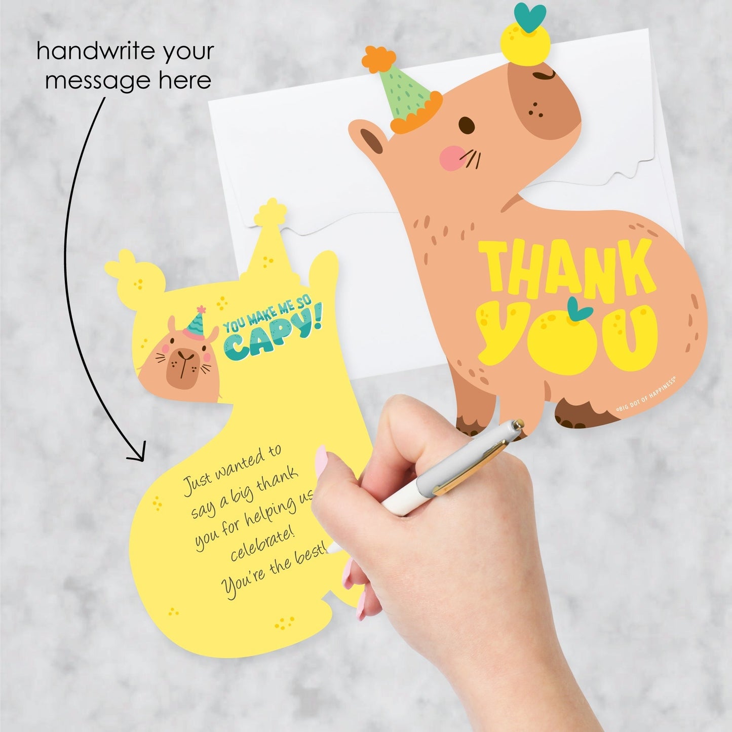 Capy Birthday - Shaped Thank You Cards - Capybara Party Thank You Note Cards with Envelopes - Set of 12