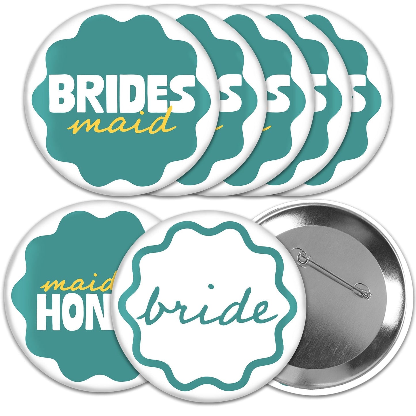 Wavy Bridal Pinback Buttons - 8 Ct