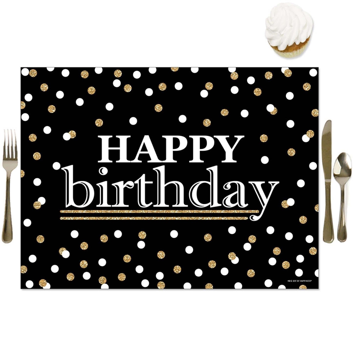 Adult Happy Birthday - Gold - Party Table Decorations - Birthday Party Placemats - Set of 16