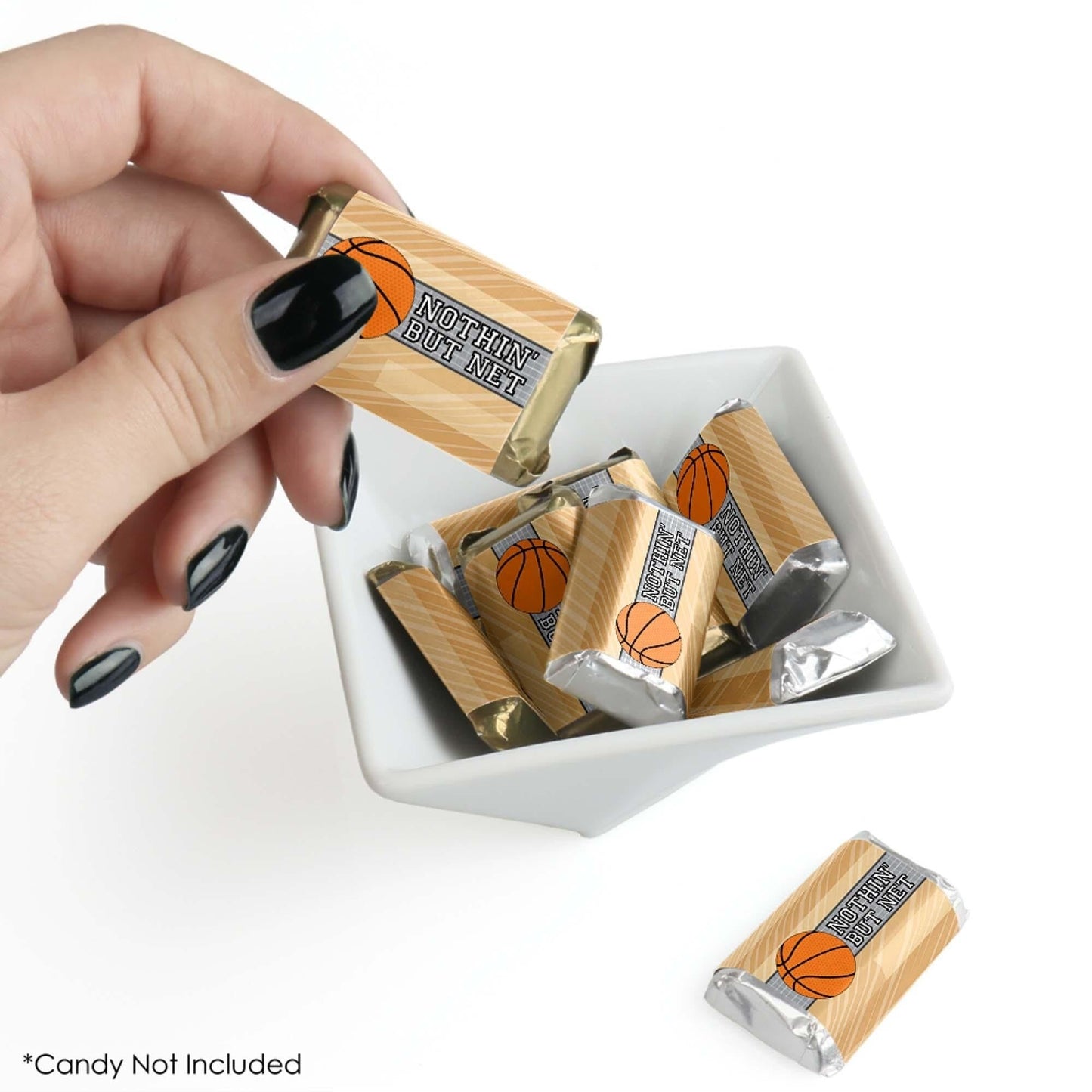 Nothin' But Net - Basketball - Mini Candy Bar Wrapper Stickers - Baby Shower or Birthday Party Small Favors - 40 Count