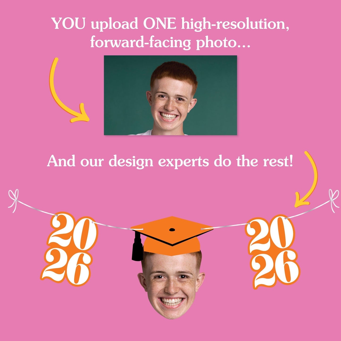 Custom Face Orange Graduation Garland Banner