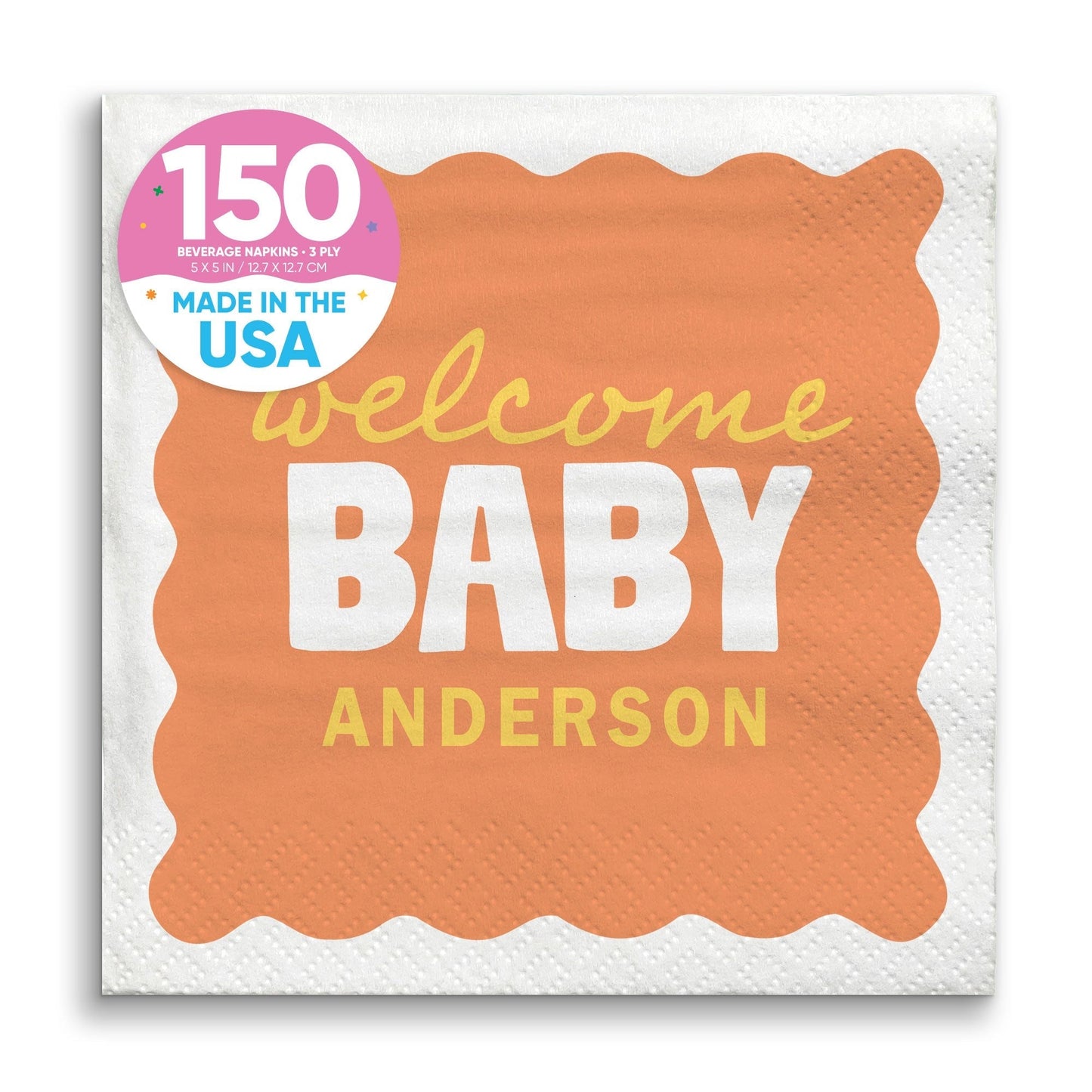 Custom Text Napkins - Wavy Baby Shower