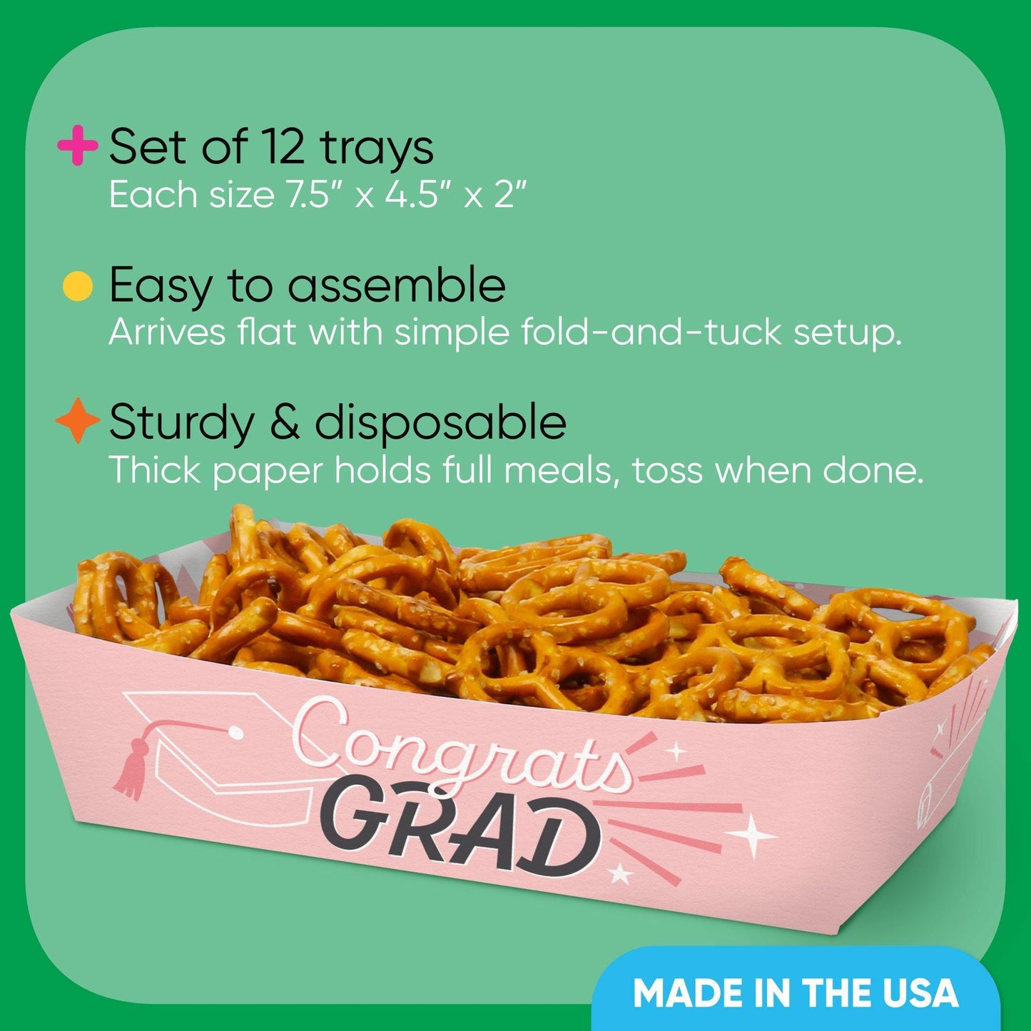 Pink Graduation Paper Food Trays