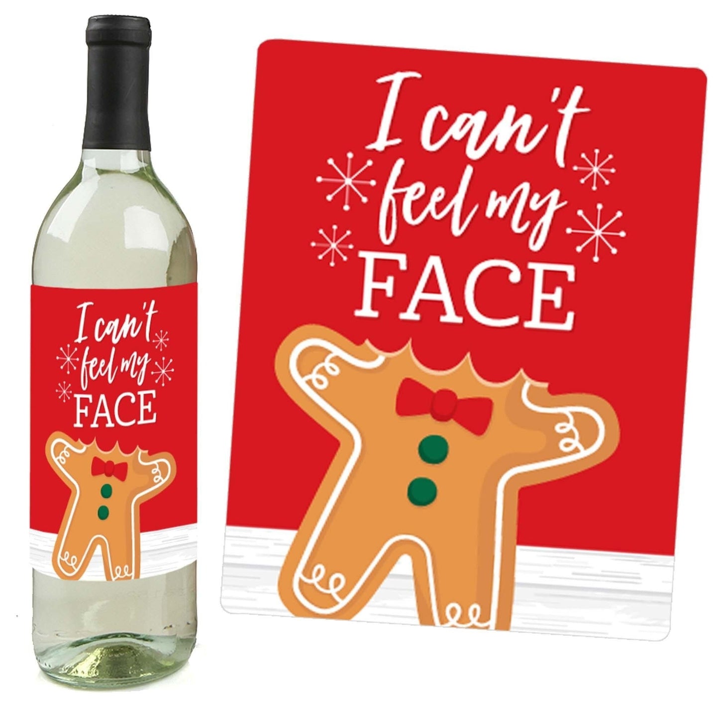 Gingerbread Christmas - Gingerbread Man Holiday Party Decorations for Women and Men - Wine Bottle Label Stickers - Set of 4