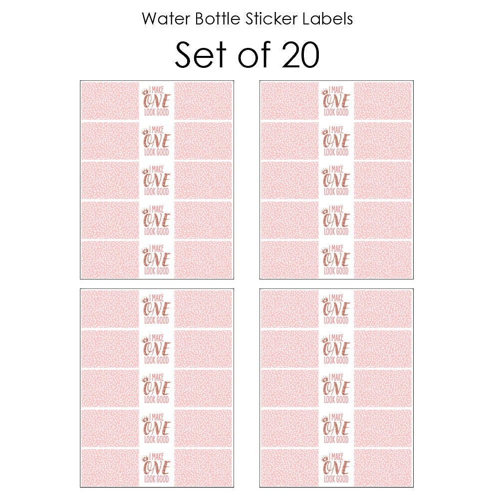 1st Birthday Little Miss Onederful - Girl First Birthday Party Water Bottle Sticker Labels - Set of 20