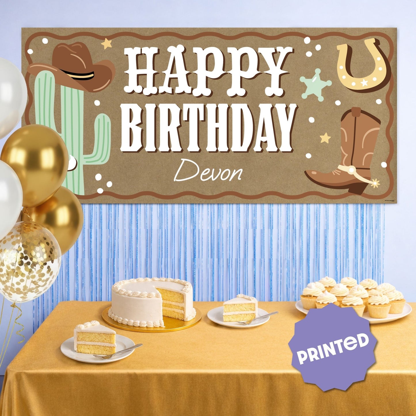 Custom Text Western Hoedown Birthday Kraft Banner