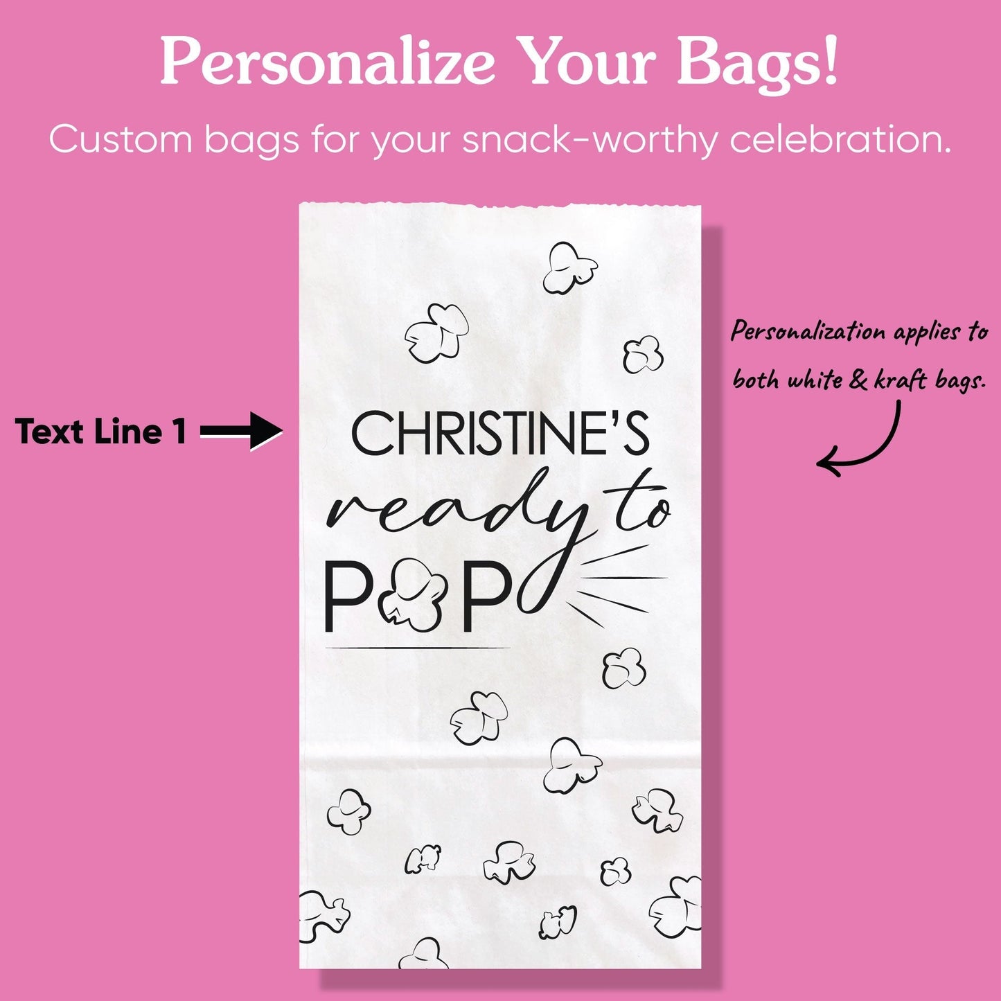 Custom Text Popcorn Bags - Ready to Pop