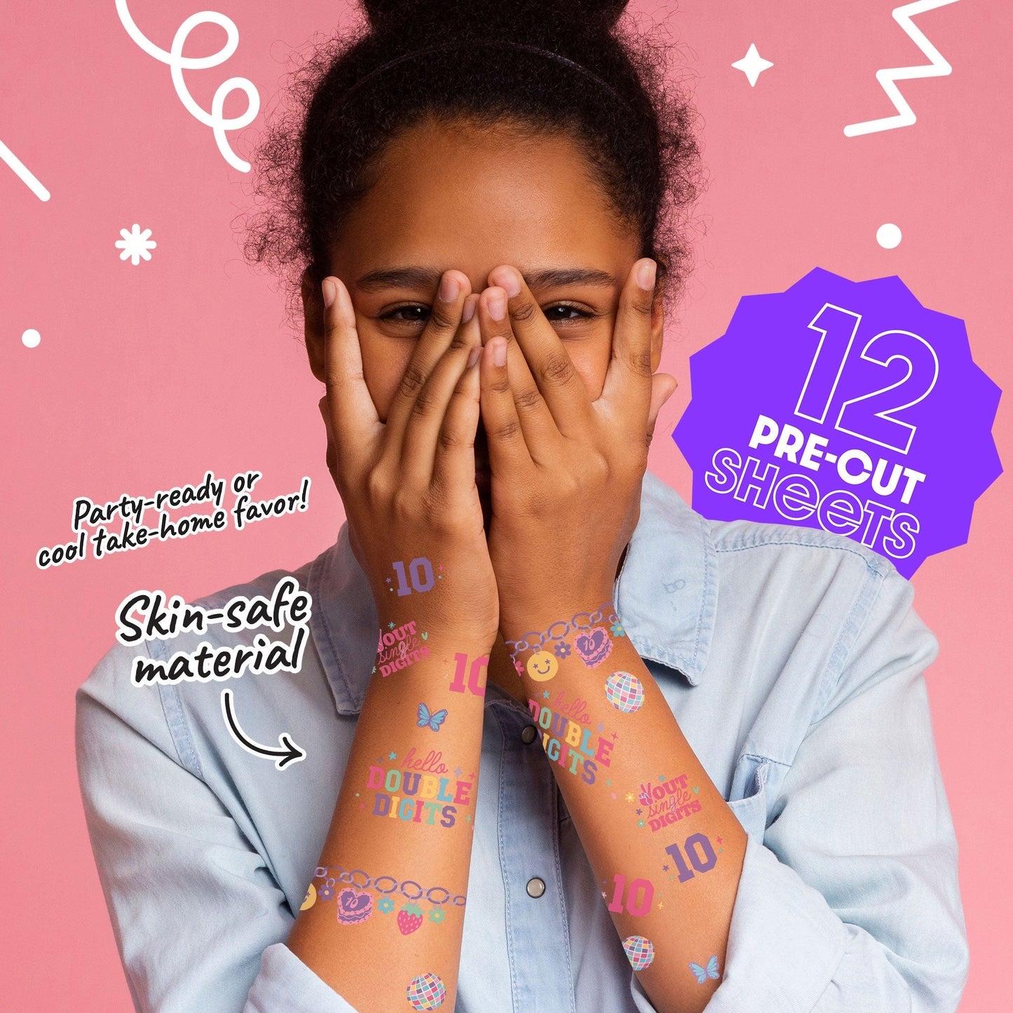 Preppy 10th Birthday Girl Temporary Tattoos - 84 Ct