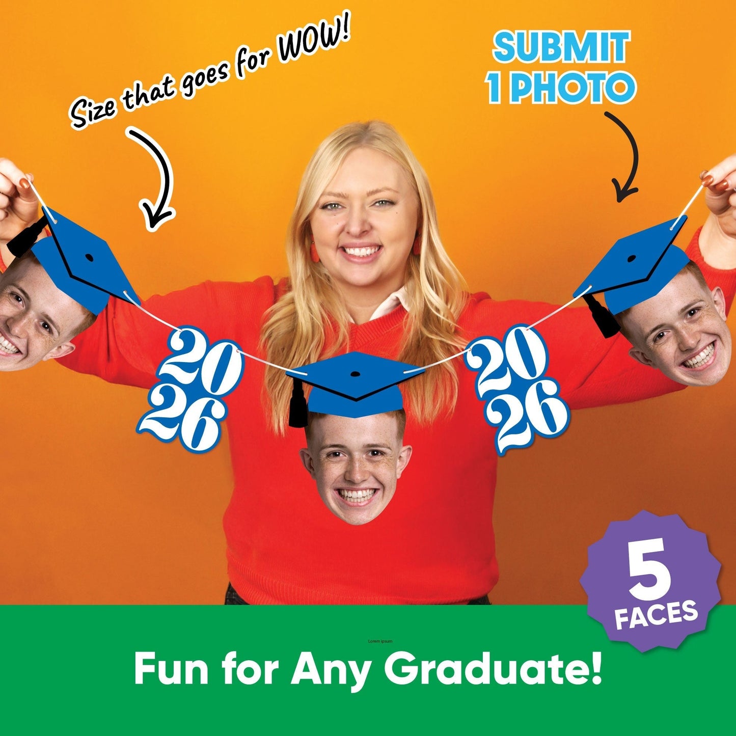Custom Face Blue Graduation Garland Banner