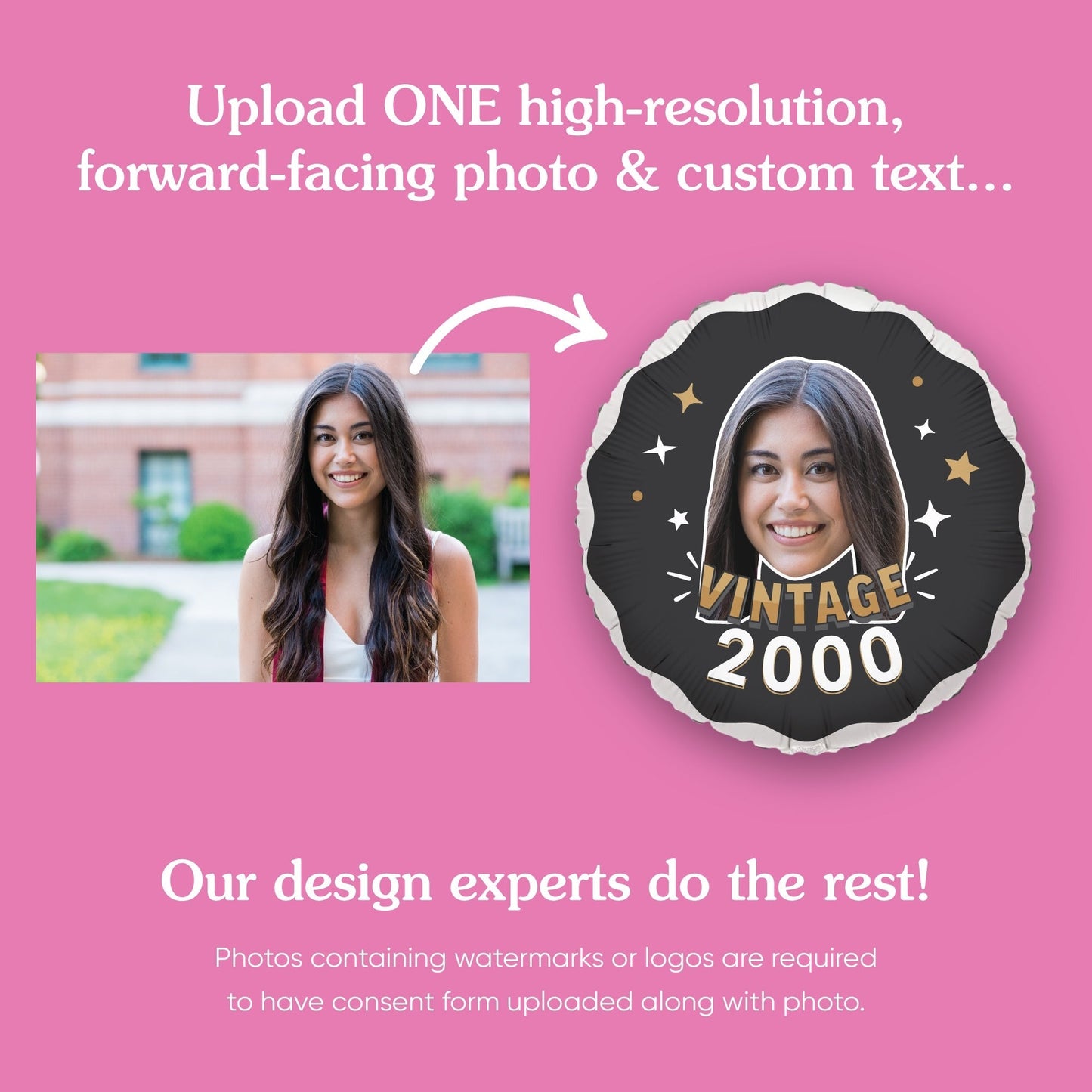 Personalized Fun Face Vintage Birthday Balloon - Double Sided - 1 Ct