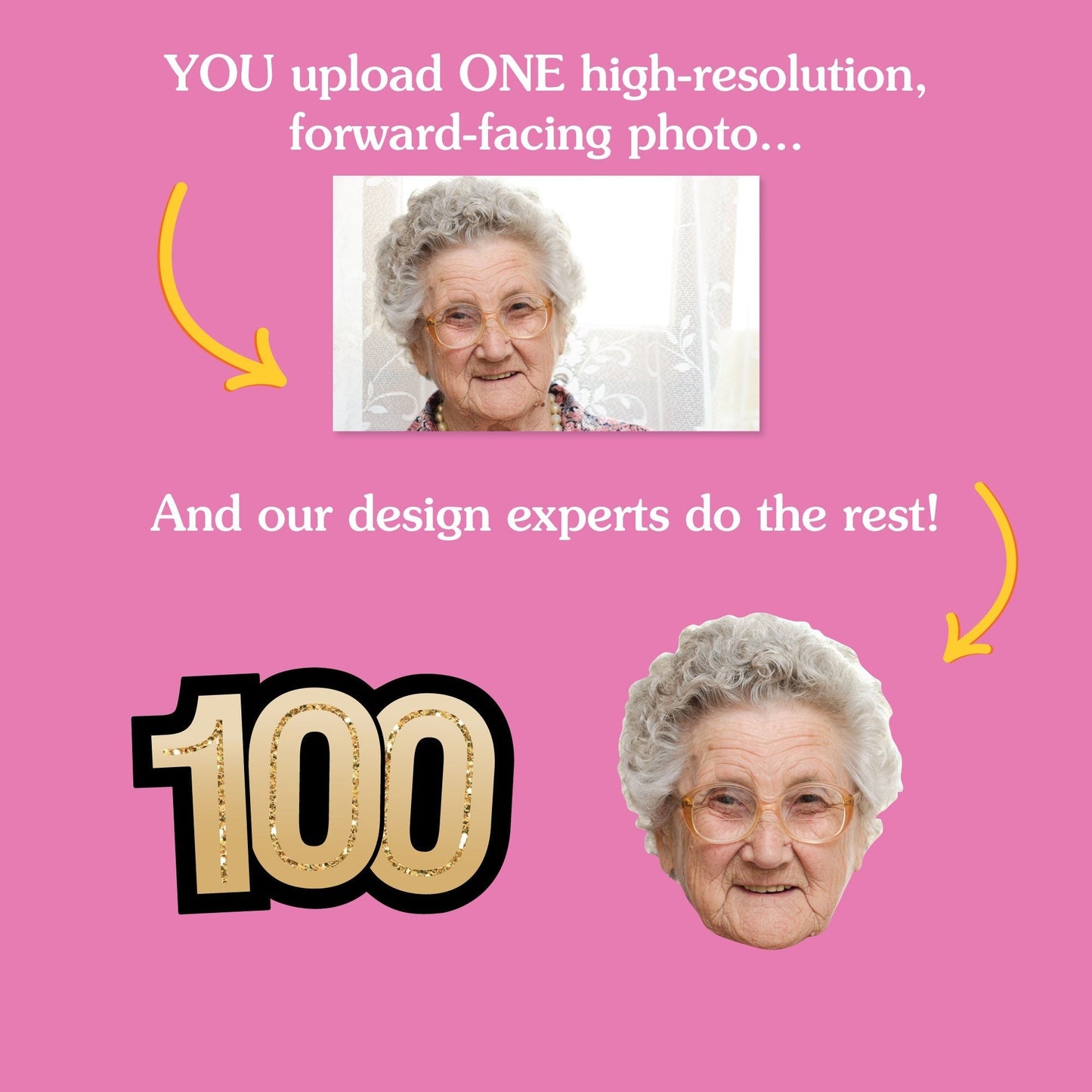 Custom 100th Birthday Face Cutout Straw Decor - 24 Ct