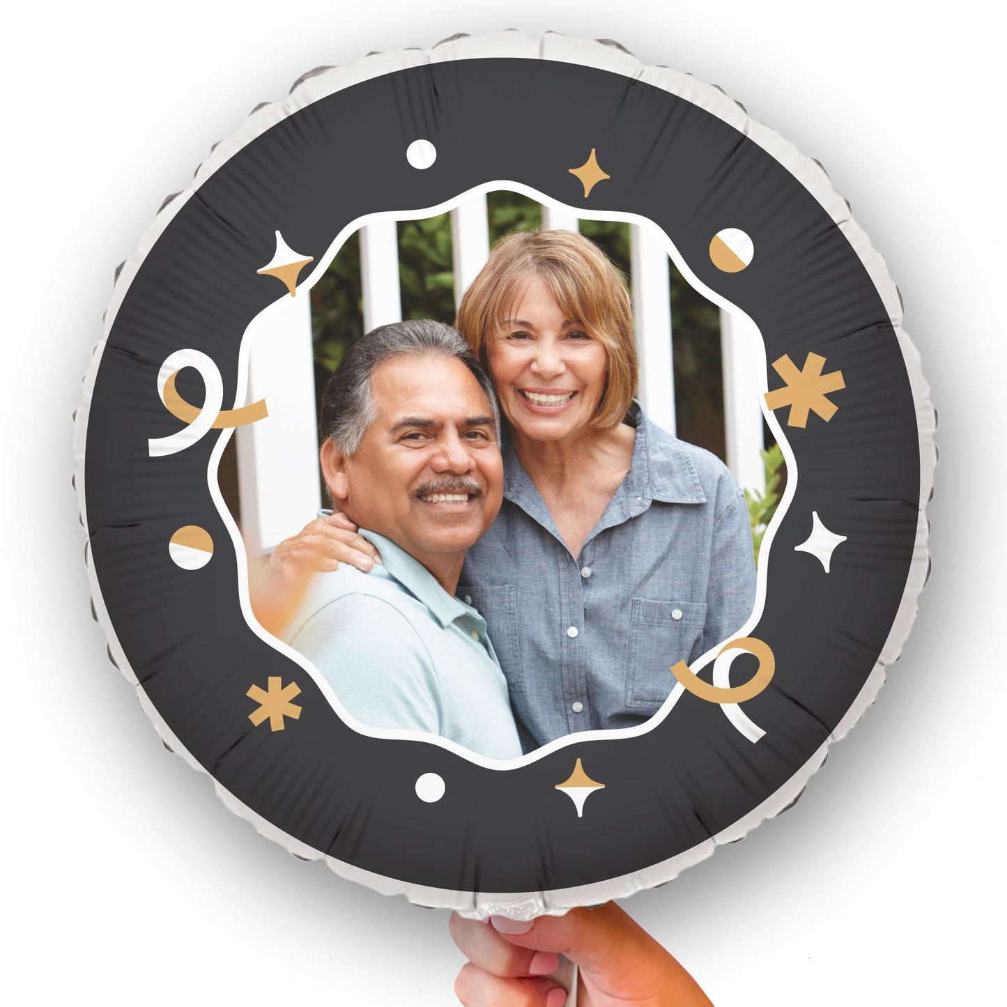 Personalized Photo Black & Gold Balloon – Double Sided – 1 Ct