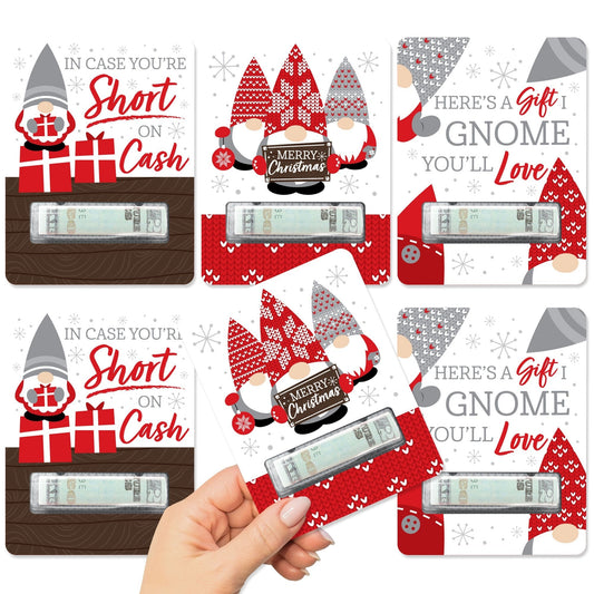 Christmas Gnomes - DIY Assorted Holiday Party Cash Holder Gift - Funny Money Cards - Set of 6