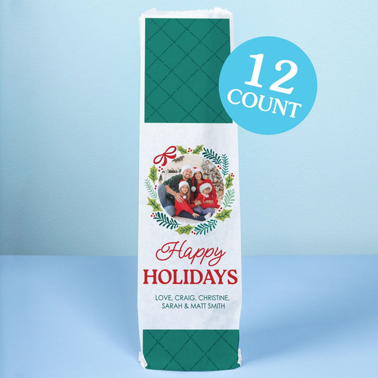 Custom Photo Wine Bags - Holiday Wreath
