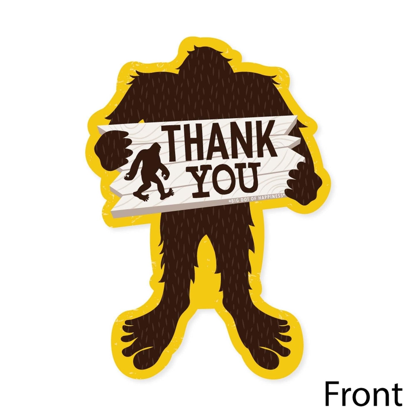 Sasquatch Crossing - Shaped Thank You Cards - Bigfoot Party or Birthday Party Thank You Note Cards with Envelopes - Set of 12