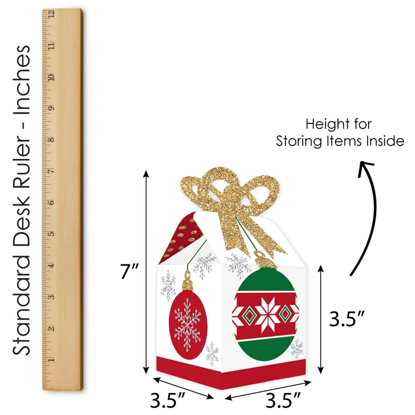 Ornaments - Square Favor Gift Boxes - Holiday and Christmas Party Bow Boxes - Set of 12