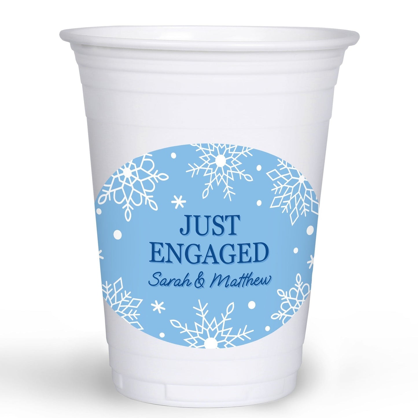 Custom Text Party Cups - Blue Snowflakes - 16 Ct