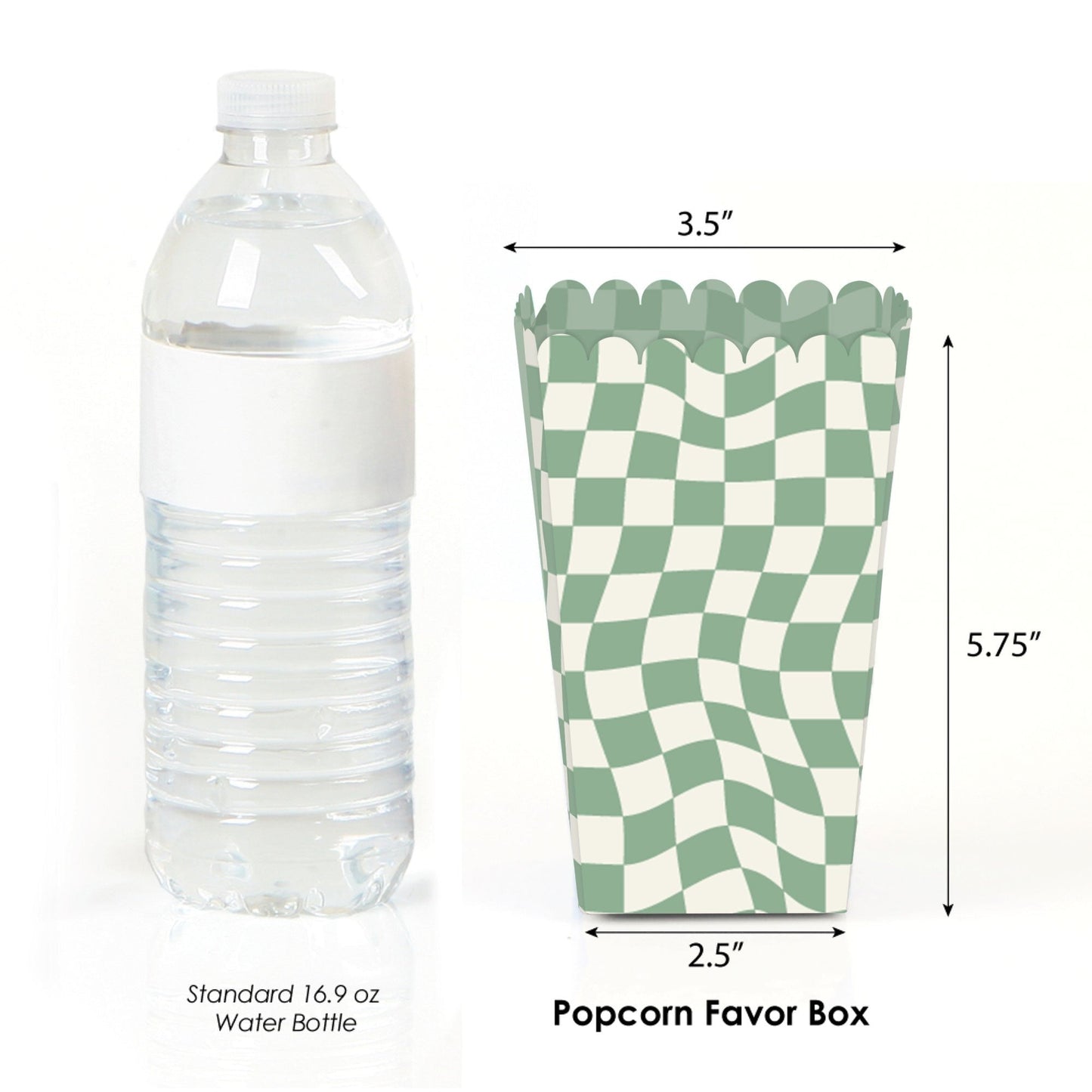 Sage Green Checkered Party - Favor Popcorn Treat Boxes - Set of 12