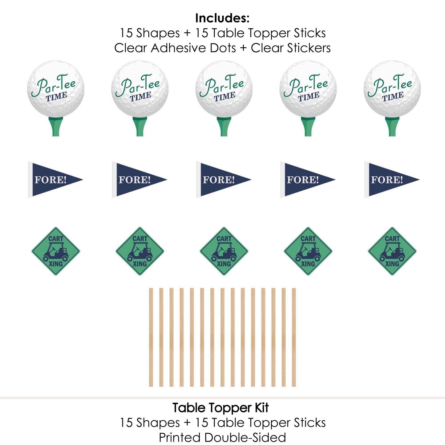 Par-Tee Time - Golf - Birthday or Retirement Party Centerpiece Sticks - Table Toppers - Set of 15