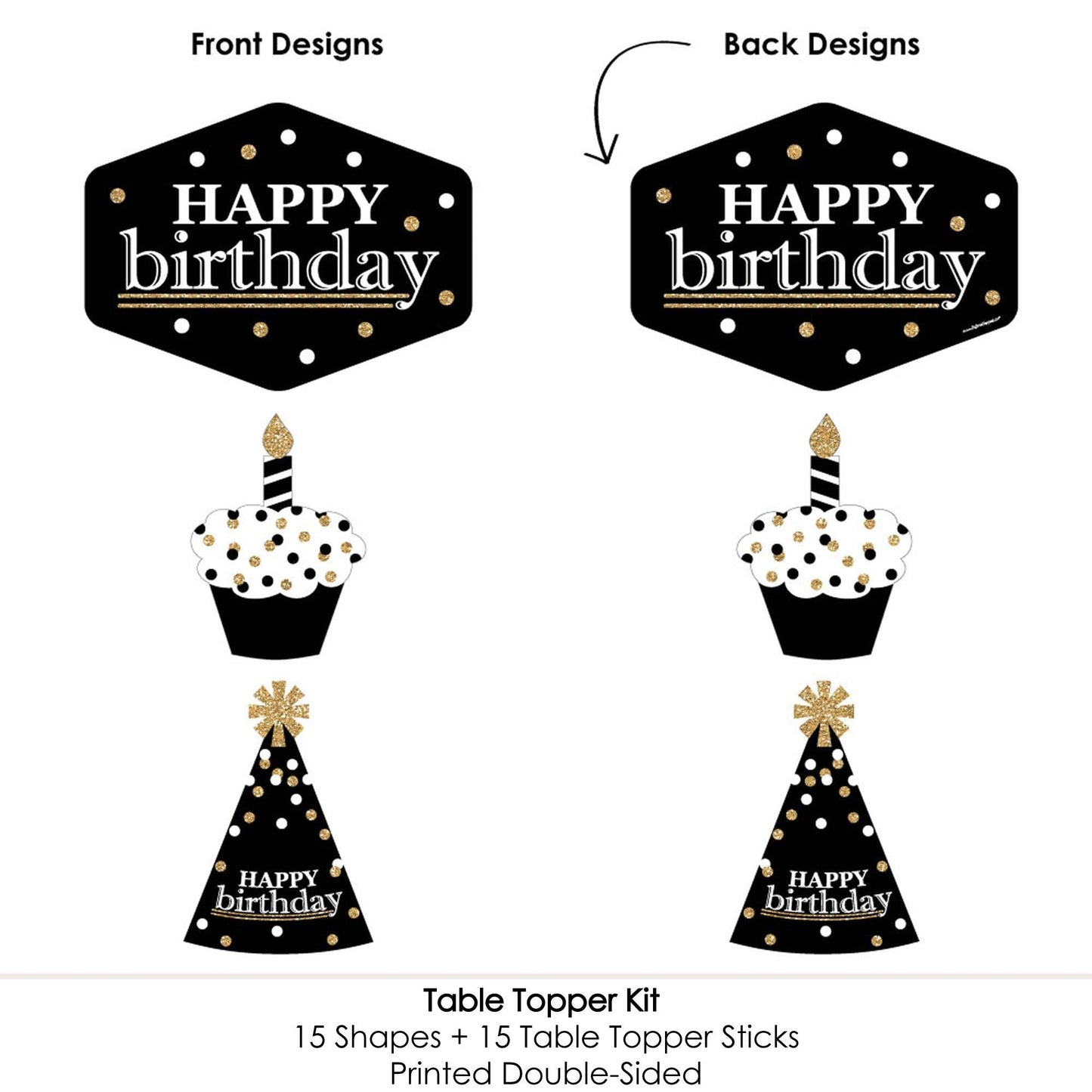 Adult Happy Birthday - Gold - Birthday Party Centerpiece Sticks - Table Toppers - Set of 15