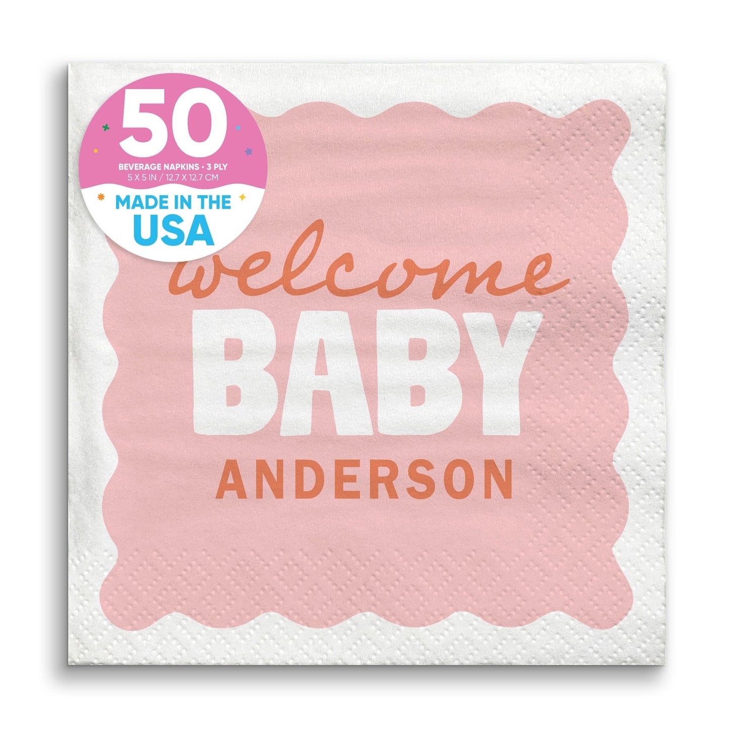 Custom Text Napkins - Wavy Baby Shower