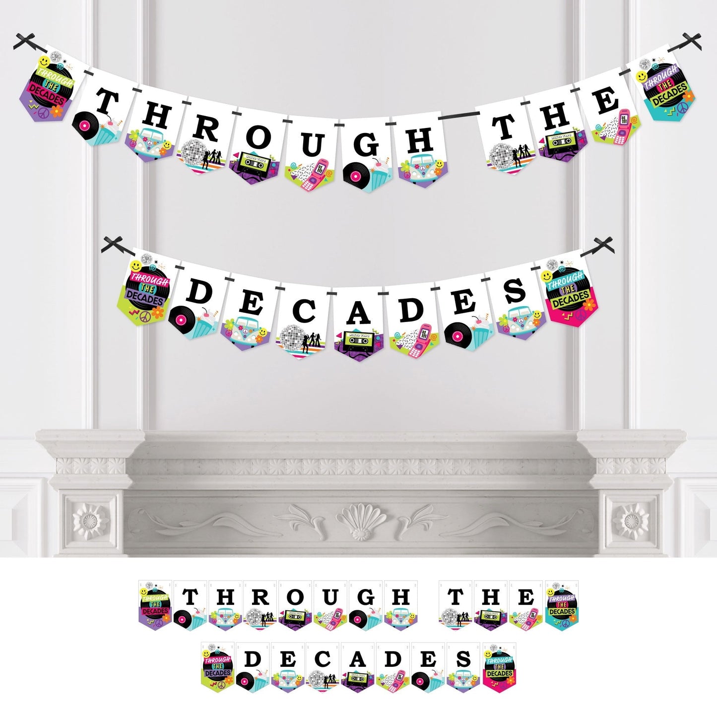 Through the Decades - 50s, 60s, 70s, 80s, and 90s Party Bunting Banner - Party Decorations - Through the Decades
