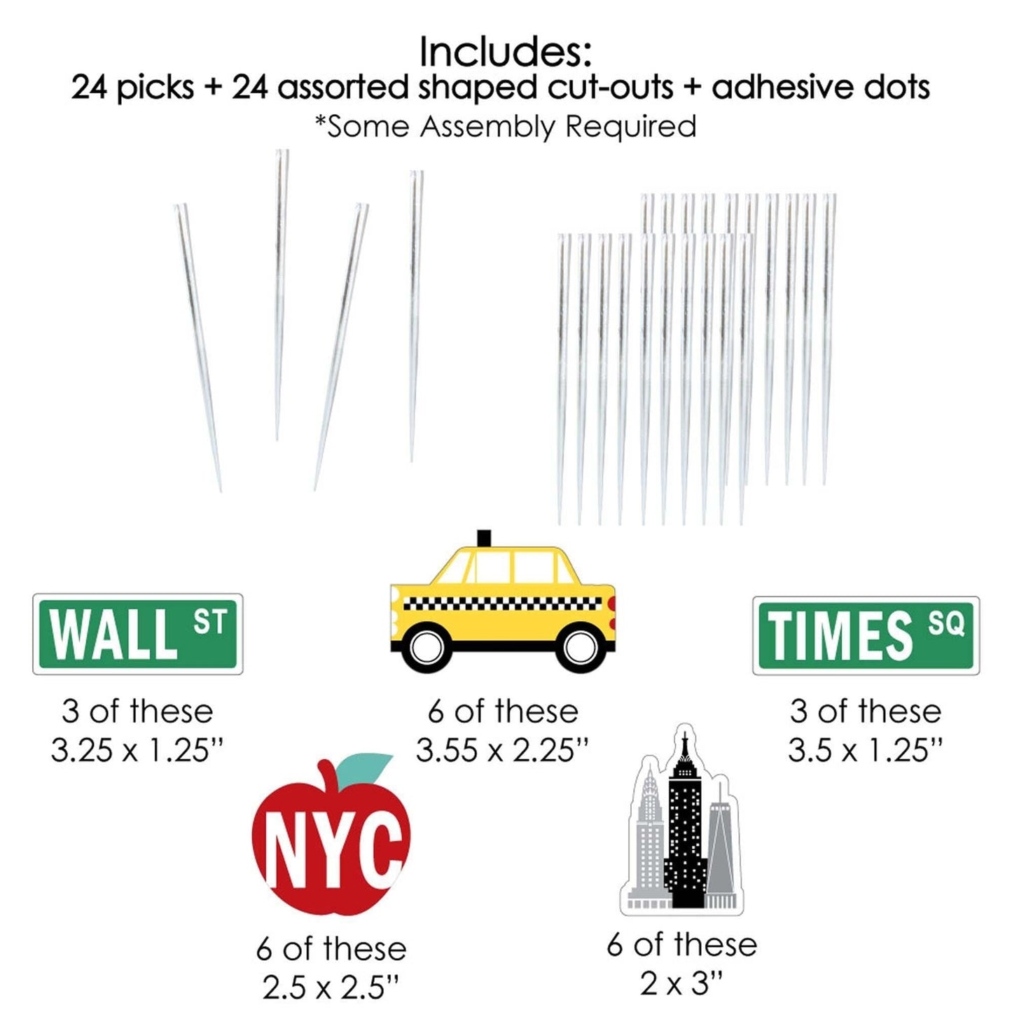 NYC Cityscape - Dessert Cupcake Toppers - New York City Party Clear Treat Picks - Set of 24