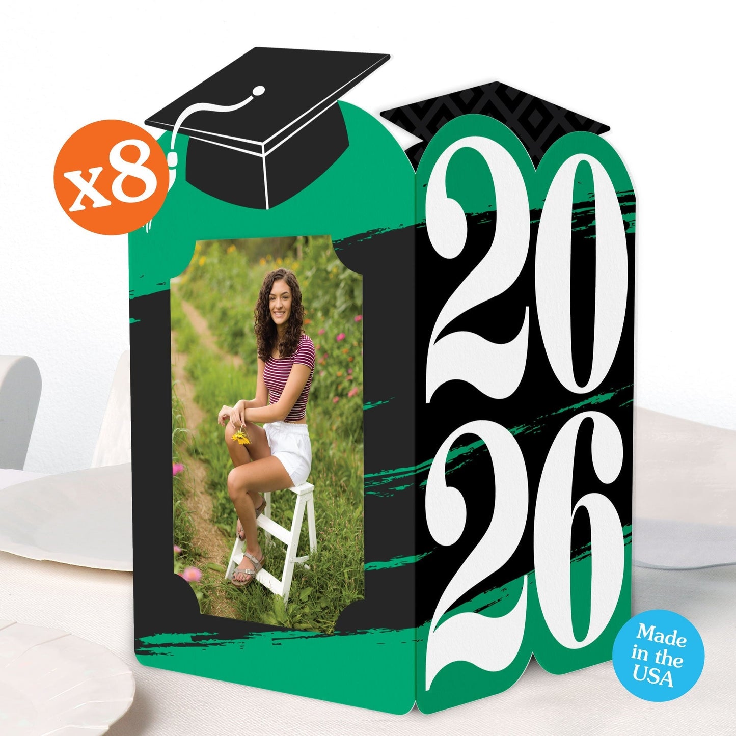 Green Graduation Photo Centerpieces - 8 Ct