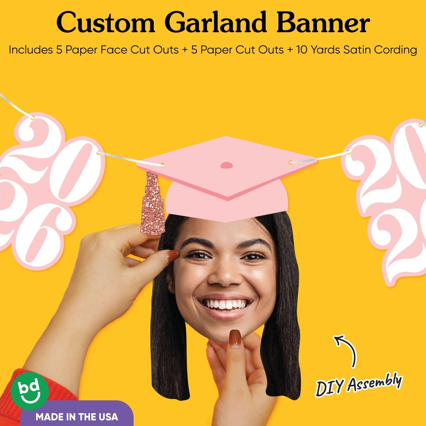 Custom Face Pink Graduation Garland Banner