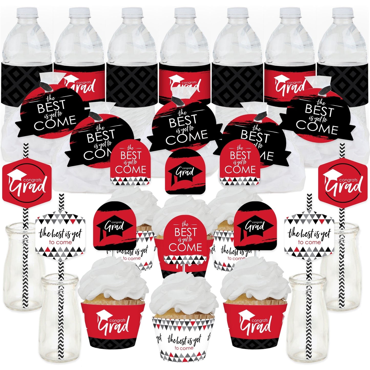 Red Grad - Best is Yet to Come - Red Graduation Party Favors and Cupcake Kit - Fabulous Favor Party Pack - 100 Pieces