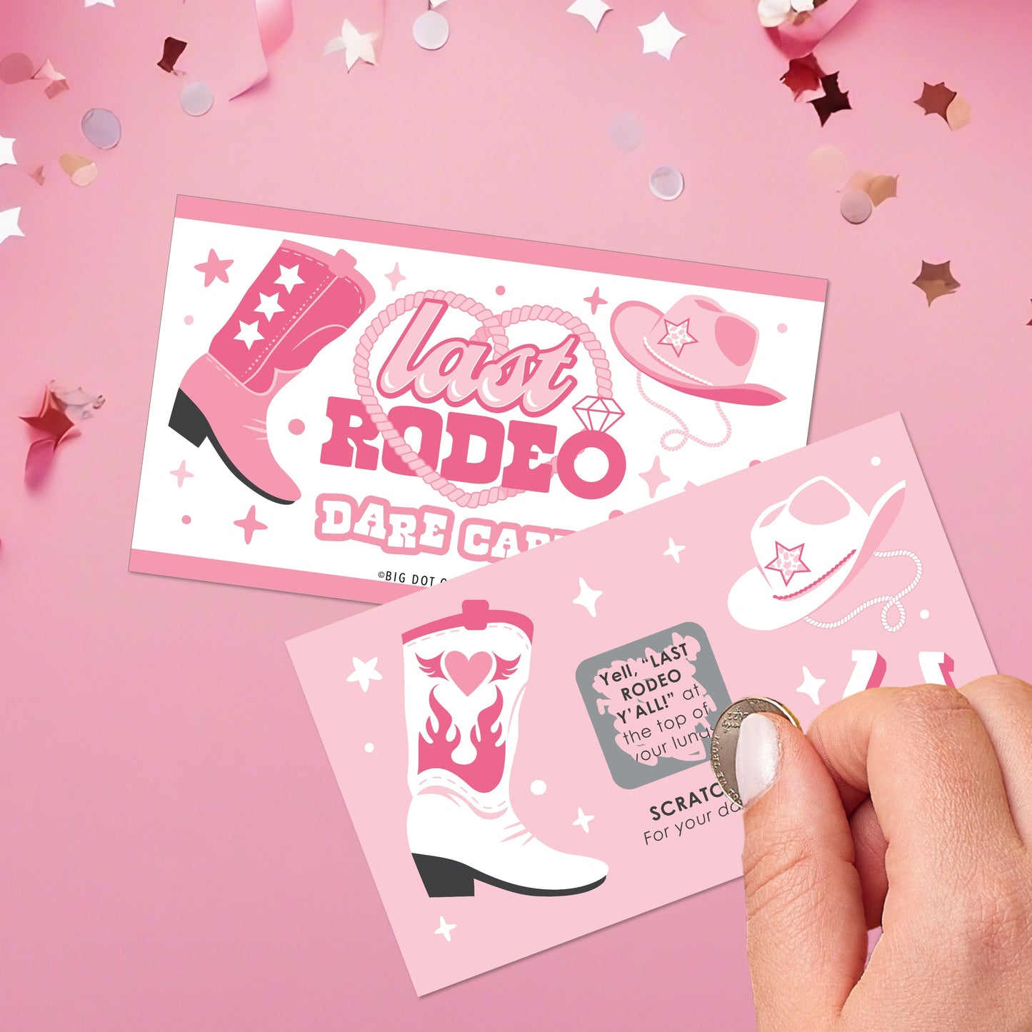 Last Rodeo - Pink Cowgirl Bachelorette Party Game Scratch Off Dare Cards - 22 Count