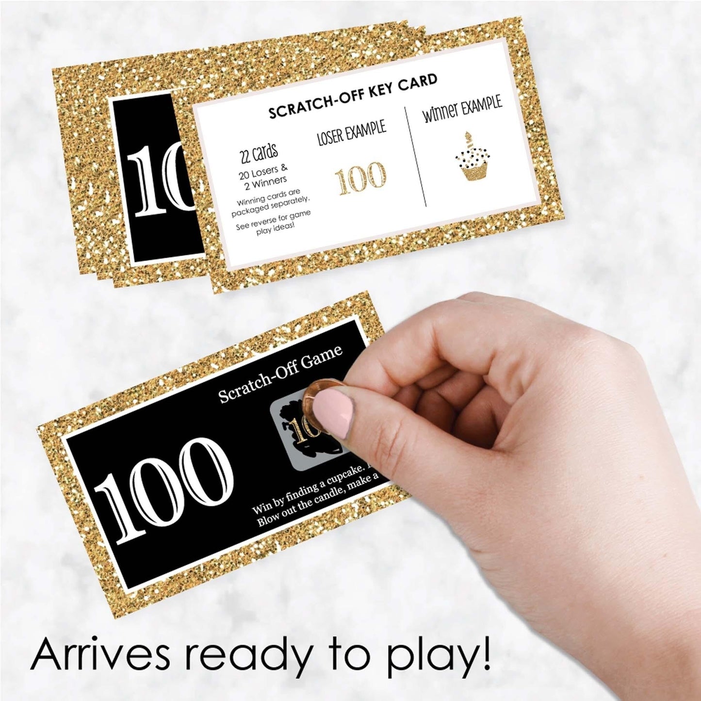 Adult 100th Birthday - Gold - Birthday Party Game Scratch Off Cards - 22 ct
