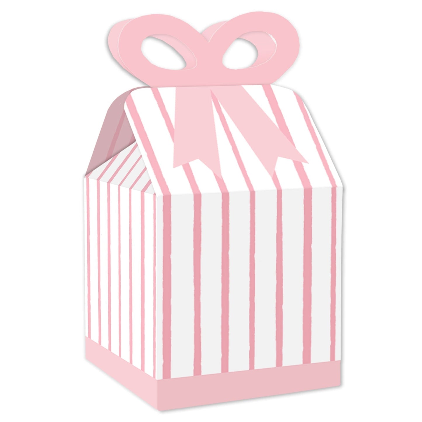 Pink Stripes - Square Favor Gift Boxes - Simple Party Bow Boxes - Set of 12