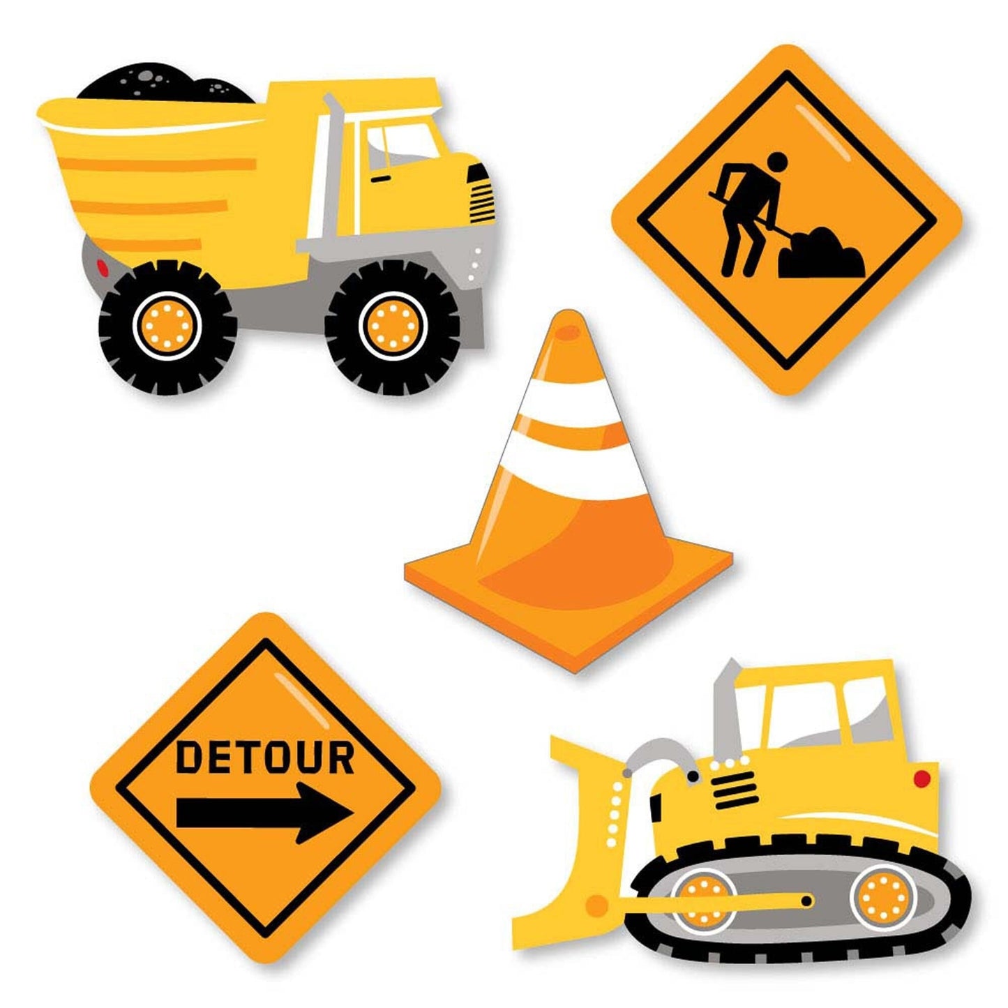 Dig It - Construction Party Zone - DIY Shaped Baby Shower or Birthday Party Cut-Outs - 24 Count