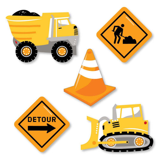 Dig It - Construction Party Zone - DIY Shaped Baby Shower or Birthday Party Cut-Outs - 24 Count