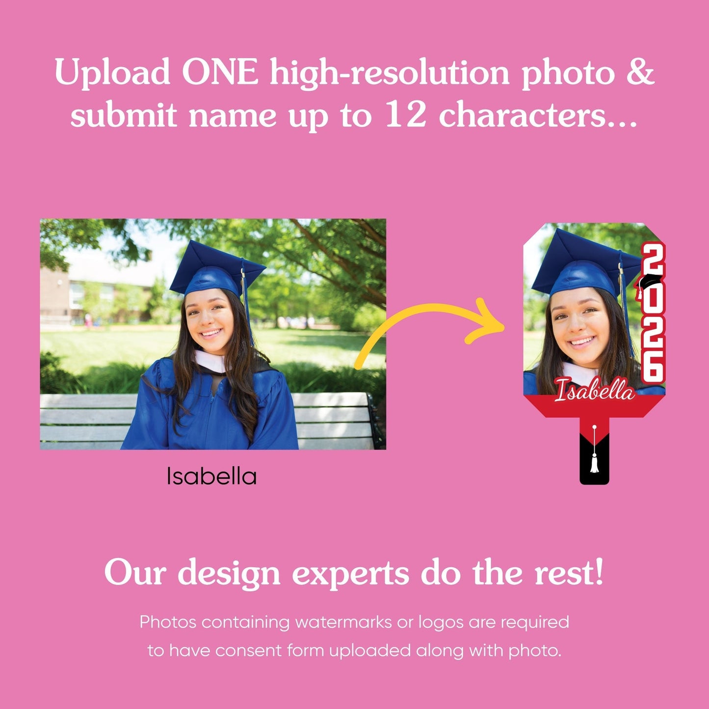 Custom Grad Red Photo Paddle 1, 3, 6, or 12 Pc