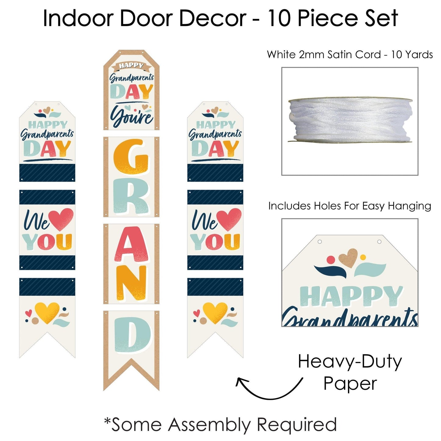 Happy Grandparents Day - Hanging Vertical Paper Door Banners - Grandma & Grandpa Party Wall Decoration Kit - Indoor Door Decor