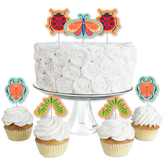 Buggin' Out - Dessert Cupcake Toppers - Bugs Birthday Party Clear Treat Picks - Set of 24