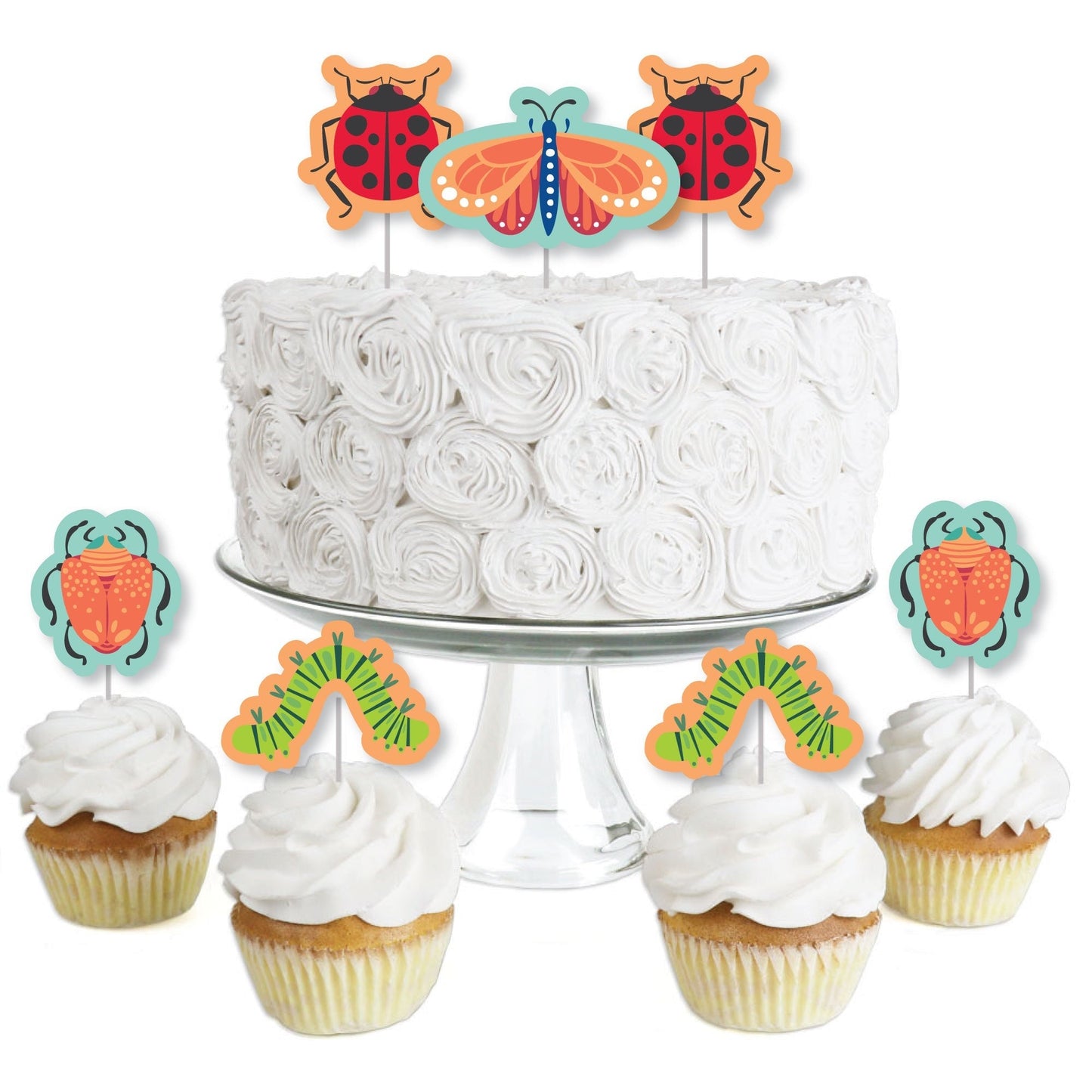Buggin' Out - Dessert Cupcake Toppers - Bugs Birthday Party Clear Treat Picks - Set of 24