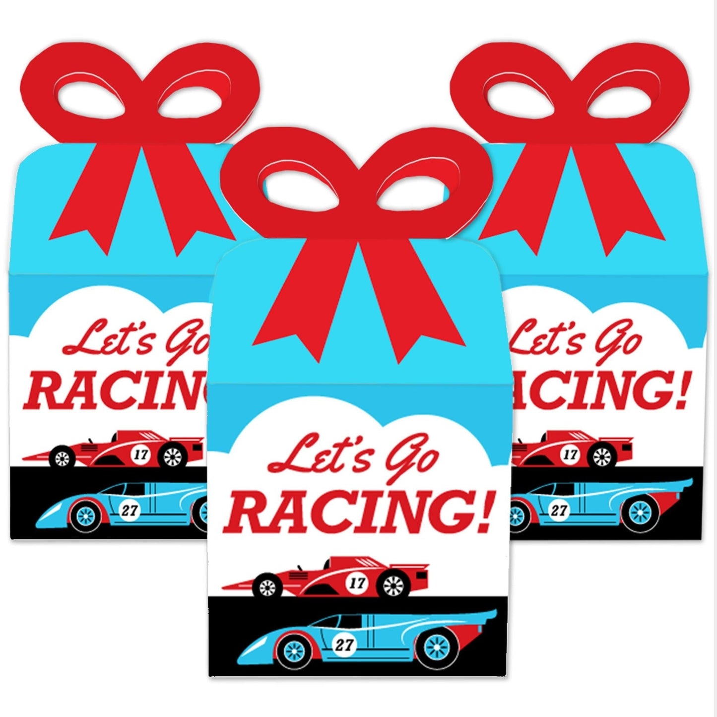 Let's Go Racing - Racecar - Square Favor Gift Boxes - Race Car Birthday Party or Baby Shower Bow Boxes - Set of 12