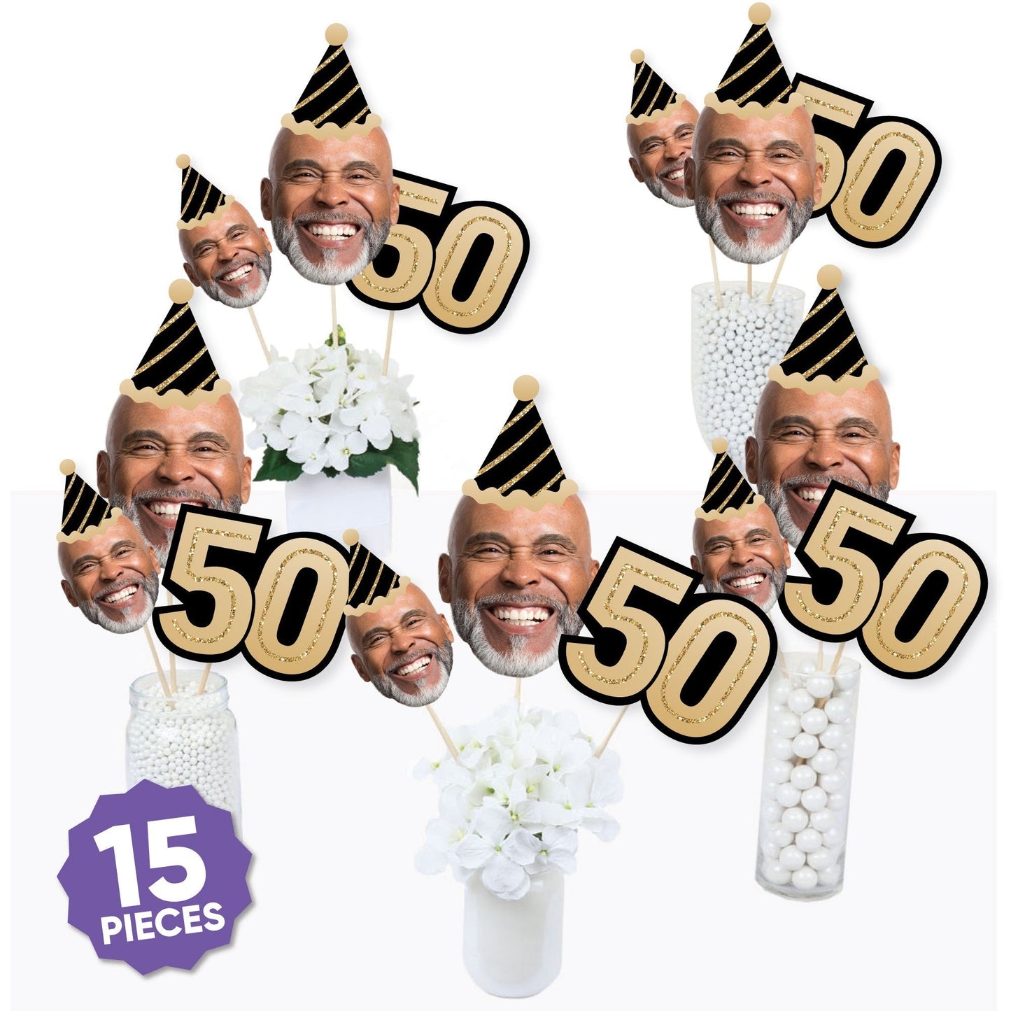 Custom Photo 50th Birthday Table Toppers - 15 Ct