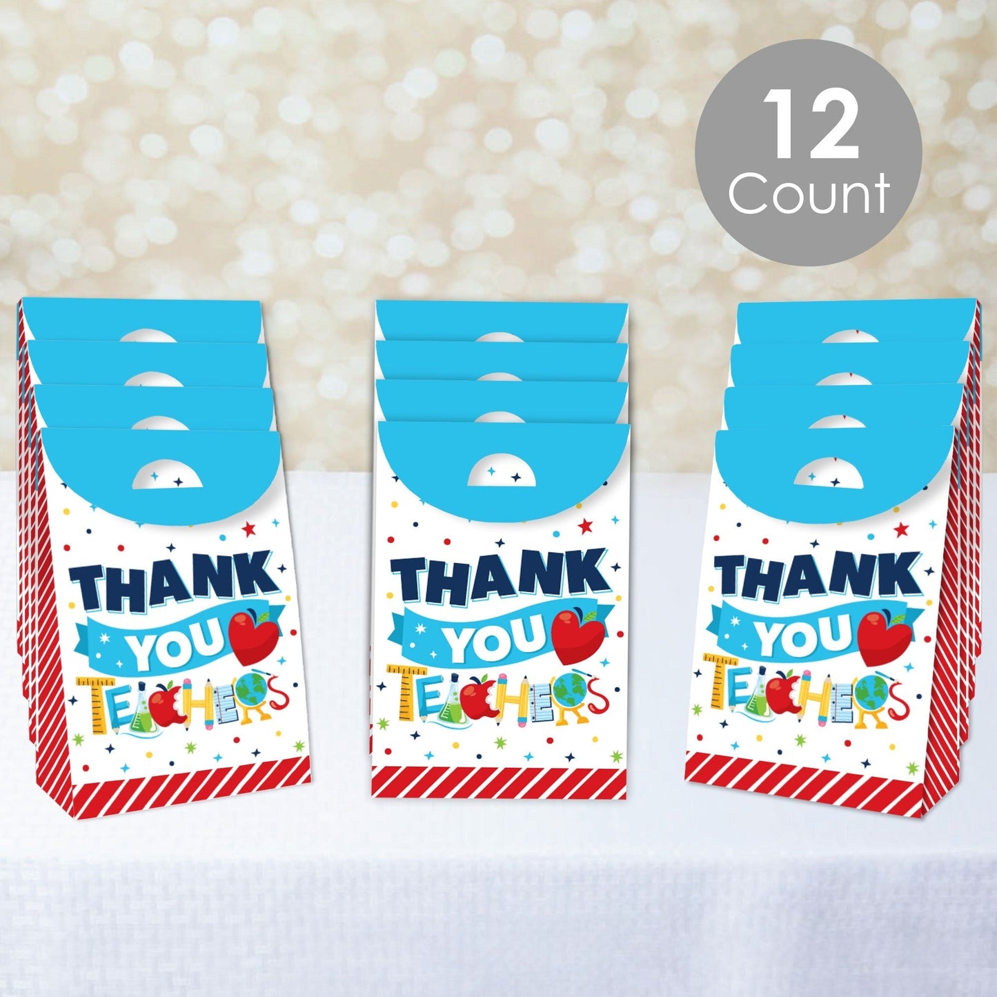 Thank You Teachers - Teacher Appreciation Gift Favor Bags - Party Goodie Boxes - Set of 12